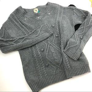 Yumi Gray Cable Knit Pom Wool Blend Sweater  NWT M